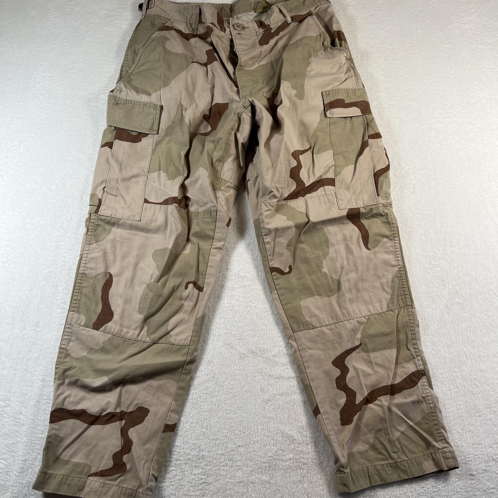Military Desert Camo Cargo Pants Mens 33x30 Beige Adjustable Waist Army Tactical